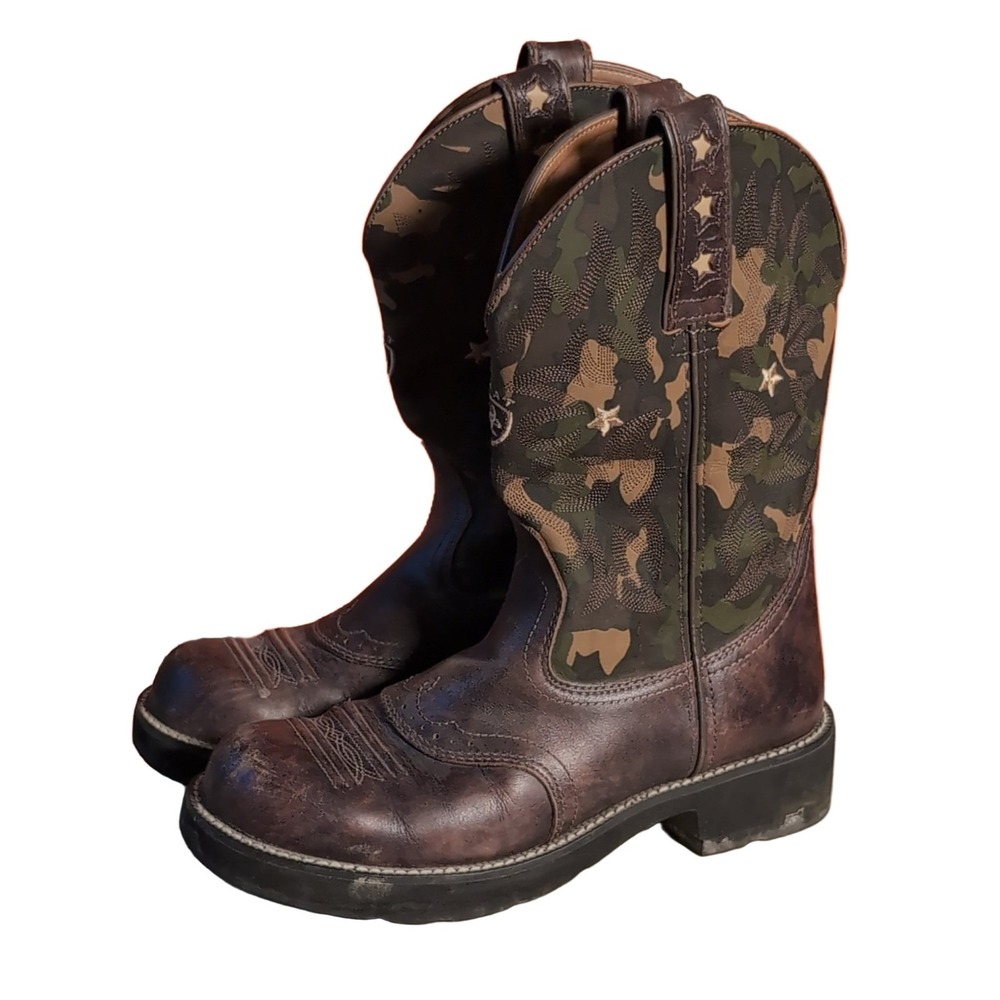 Ariat ProBaby Western Cowboy Boots 16725‎ Women's US 8.5B Brown Green Camo